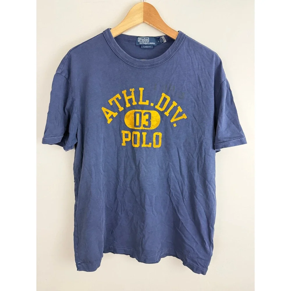 Polo Ralph Lauren T-Shirt Men Medium Blue Athl Div 03 Graphic Classic Fit